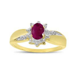 Direct-Jewelry 10k Yellow Gold Oval Ruby and Diamond Ring (Size 8.5)