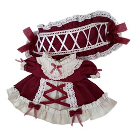 niannyyhouse Plush Toy, 7.9 inches (20 cm), Doll Clothes, Headband + Dress, 2-Piece Set, Maid Clothes, Cotton Doll Clothes, Crossletter, Baby Clothes, Dress-Up, Red