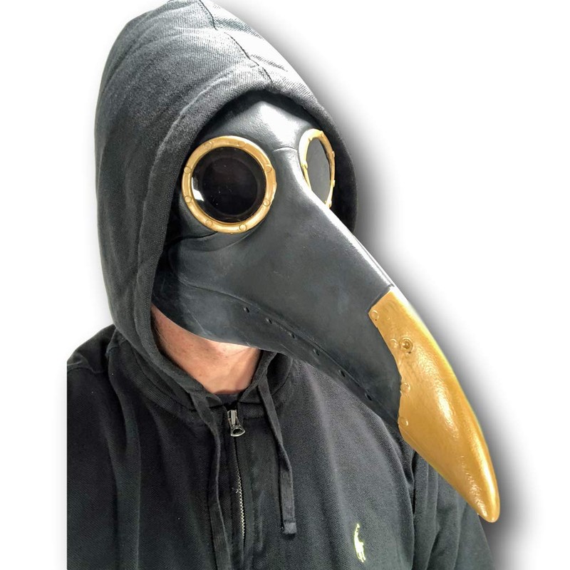 Johnniesfx Black & Gold Plague Doctor Latex Mask Steampunk Day