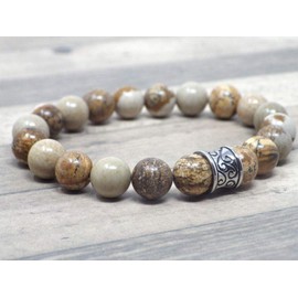 Braunes Herrenarmband aus Edelstahl mit Volutenmustern und Jaspis-Perlen