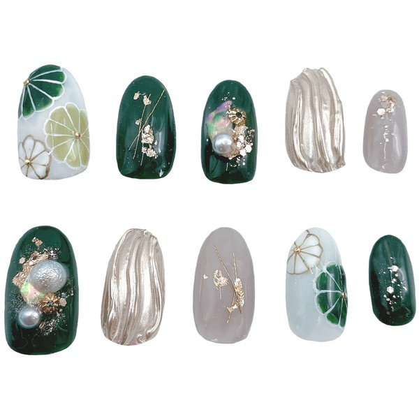 Coming-of-age Ceremony, Nail Tip, Green Type, Japanese Style, Green, Pearl,