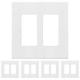 TG Screwless Decorator Wall Plates Child Safe Outlet Covers, Size 2-Gang 4.68" H x 4.73” L, Unbreakable Polycarbonate Thermoplastic, Glossy, White (5 Pack)