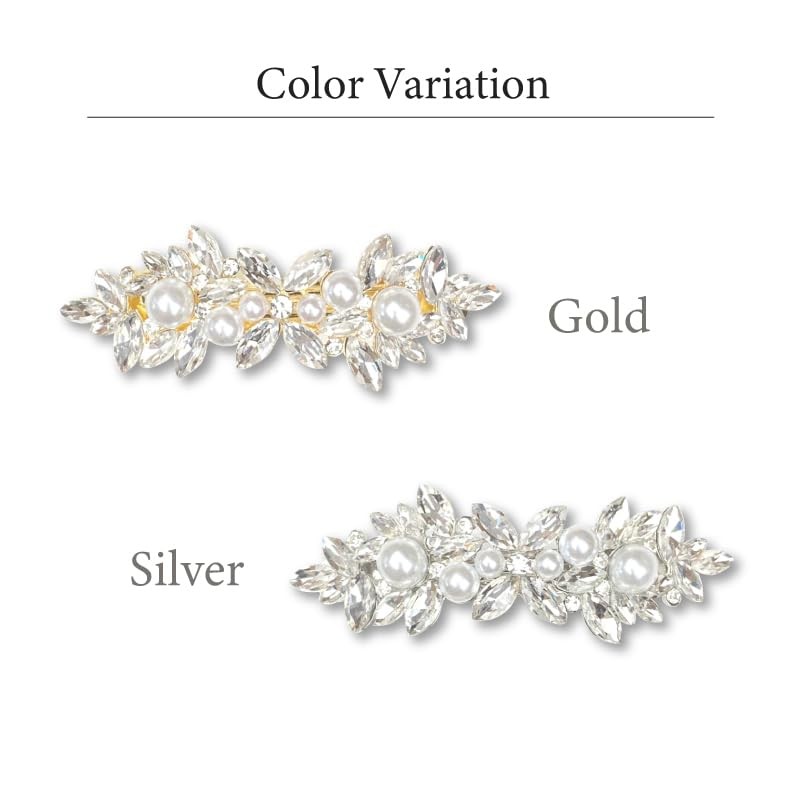 [MORE AUNI] Party Barrette, Bijou Hair Accessory, Large Pearl, Leaf