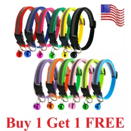 Unbranded  Adjustable Reflective Nylon Cat Collar Bell For kitten Small Dog Puppy Pet  - Black