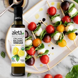 Aleta, Organic Lemon Infused Greek Balsamic Vinegar, Aged, Glass Bottle, 8.45 oz. (Lemon)