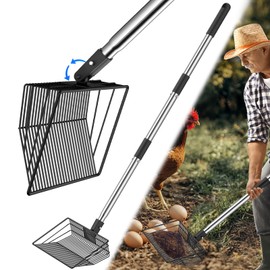 MENGBEI Chicken Poop Scooper with Adjustable Angle, Lightweight Chicken Coop Sifter Shovel, Stainless Chicken Coop Scoop for Sand, 41 Inch Long, Litter Scoop for Easy Cleaning