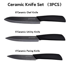 Magiware Ceramic Knives, Ceramic Knife Set with Sheaths Cover -Sharp Longer Never Rust (include 6 Inch Chef Knife, 5inch Utility Knife, and 4 Inch Paring Knife