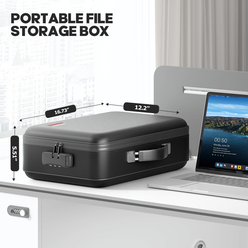 BigPonPon Fireproof Document Box, Hard Case Highly Flame-Resistant Fire Proof