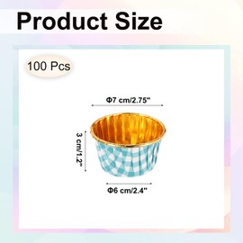 sourcing map 100 Pcs Single-Sided Aluminum Foil Cupcake Liners, Greaseproof Muffins Baking Cupcakes for Wedding Birthday Party Decoration, Blue (Round-Grid)