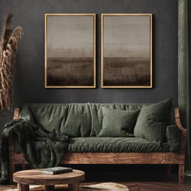 MUDECOR Framed Canvas Print Wall Art Set Earthen Layers Abstract Earth Tone Illustrations Modern Art Decorative Bohemian Calm/Zen for Living Room, Bedroom, Office - 24"x36"x2 Natural