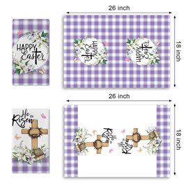 Uruney Happy Easter Christian Kitchen Dish Towels Set of 2, Religious He is Risen Cross Purple Plaid Drying Hand Towels Baking Cooking Cloth, Spring Lily Bible Farm Home Kitchen Decoration 18 x 26