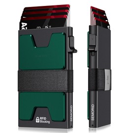 SEMORID Mens Wallet, Slim Wallet for Men, Pop Up Credit Card Holder RFID Blocking, Minimalist Metal Wallet with Cash Band, Aluminum Wallets (Black+Dark Green)