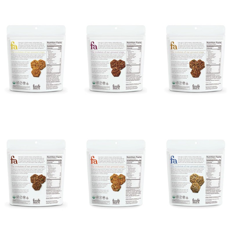 Foods Alive Sweet + Savory Organic Sprouted Crisps Bundle (6