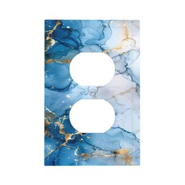 Abstract Blue Marble Watercolor Duplex Outlet Covers Light Switch Cover Decorative Wall Plate Electrical Faceplate Granite Luxury Texture Print Switch Plate Cover for Bathroom