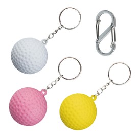 SANDIAN, Soft PU Golf Ball Set, 3 Balls with Carabiner Clip, Bag Charms, Key Chains, White Yellow Pink Pack