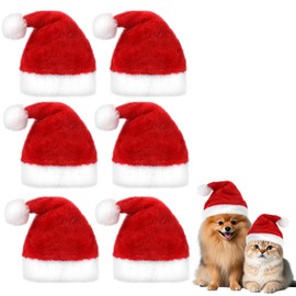 6 Pcs Mini Santa Hat for Dogs Christmas Party, Adjustable Small Santa Hats for Crafts, Tiny Santas Hats Photo Props - Red and White Coral Fleece Christmas Hat for Pet Dog Cat Puppy Kitten