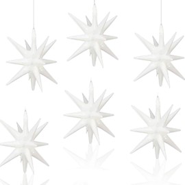 6 Pcs White Star Foil Balloons One-Piece 14-Pointed Star Balloons 4D Starburst Cone Mylar Balloons 22inch Christmas Birthday Wedding Wedding Anniversary Party Supplies(White)