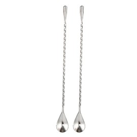 304 Stainless Steel Cocktail Stirring Spoon 12 Inch - Twisted Handle Bar Mixing Spoon for Bartenders & Home Use, Heavy-Duty Dishwasher Safe, 2-Pack (Silver)