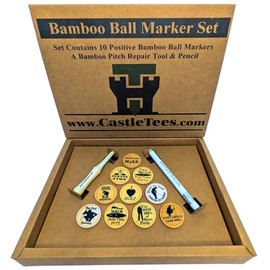 Castle Tees Golf Ball Markers with Positive Motivational Messages Set of 10 + Free Pitch Repair Tool & Pencil in a Gift Box. Great Golf Ball Marker Gift for Christmas or a Birthday or a Golf Prize