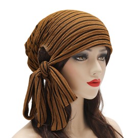 ZLYC Women's Chemo Headwear Summer Headwraps Beanie Stretch Headwraps, Striped Ginger