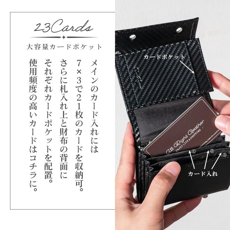 Dom Teporna Men's Bifold Wallet, Large Capacity, Compact, Carbon Leather,