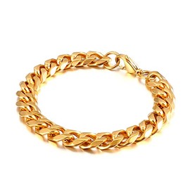Pulsera Esclava Eslabón Cubano Acero Inoxidable 10mm 21cm (Dorado)