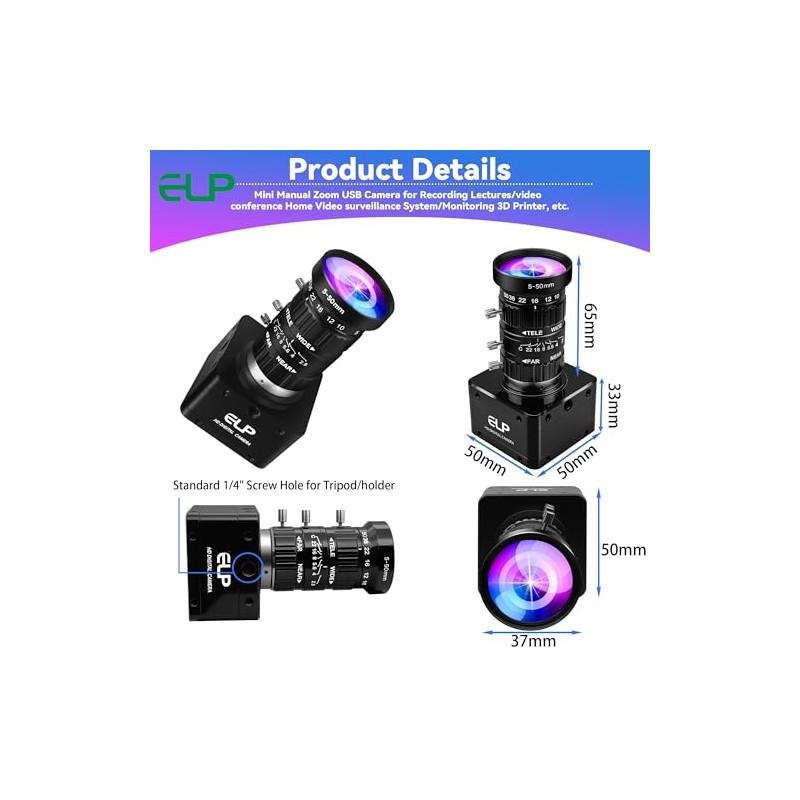 ELP Cámara de zoom USB de alta velocidad, 1080P/230 fps,
