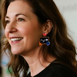 Agriajun Wooden Blackboard Resin Acrylic Apple Dangle Earrings for Women, Lightweight Tellurion Triangular Rule Drop Earings Back to School Teachers Appreciation Accessories Jewelry Gifts