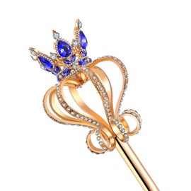 JamingHG Gold Pearl Rhinestone Scepter Festival Wand Pageant Costume Props, Gold-blue, Gold-red