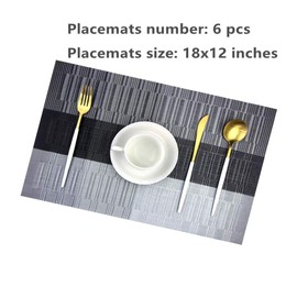 Placemats with Table Runner Set Place Mats, Woven Crossweave Vinyl Kitchen Tablemat, Washable PVC Table Mats for Dining Table, Parties, Farmhouse, Thanksgiving, Christmas & Gathering (Silver & Black)