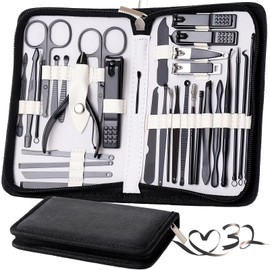 Manicure Set Pedicure Kit Womens Nail Clippers Set 32 in 1 Professional Grooming Care Tools Nail Kit Including Facial, Fingernails and Toenails Care with Travel Case Women (White/Black_32 in 1)