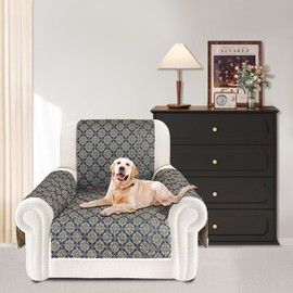 ALIECOM 100% Waterproof Chair Covers Armchair Slipcovers for Living Room Sofa Couch Cover Pet Friendly Washable Printed Non Slip Furniture Protector with Pockets for Dogs (Small, Floral Beige & Navy)