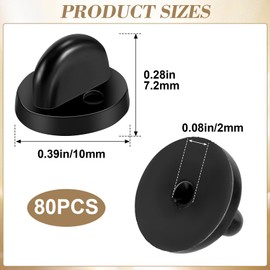 BEIQIYA 80pcs PVC Rubber Pin Backs, Lapel Pin Holder for Men & Women, Brooch Badges Tie Tacks Insignia Replacement Backs for Hats Jackets Bags Uniforms- Black