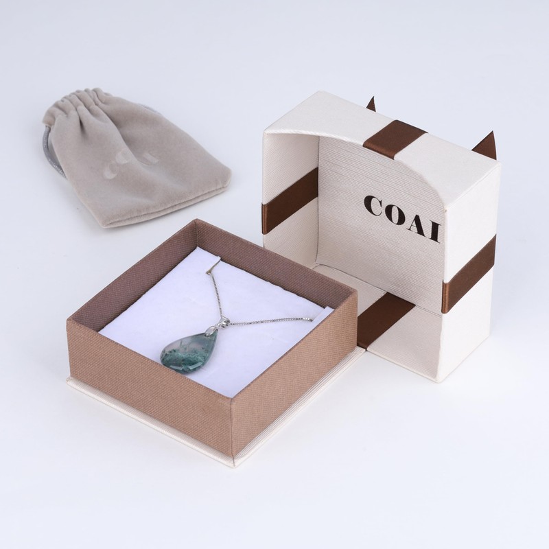 Coai 925s Moss Agate Pendant Necklace, Silver, Green