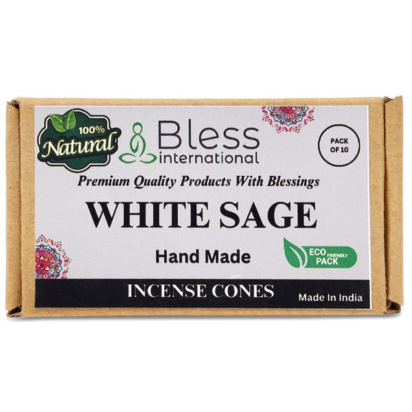 Bless-International White Sage 100%-Natural-Incense-Cones Handmade-Hand-Dipped Organic-Chemicals-Free for-Purification-Relaxation-Positivity-Yoga-Meditation The-Best-scents (10 Count)