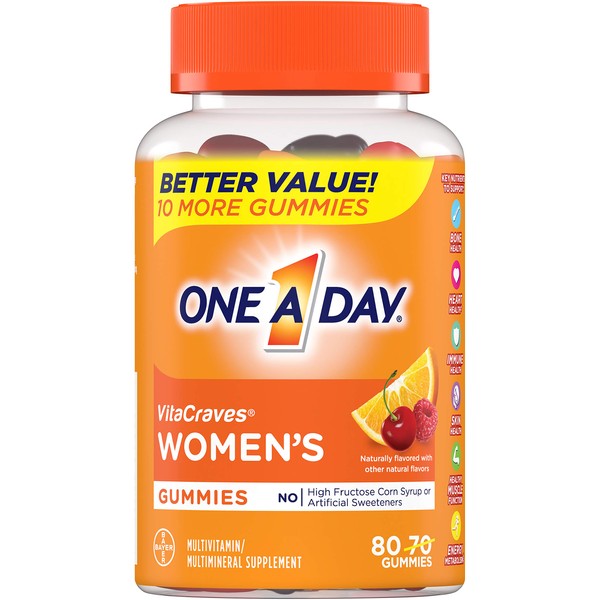One A Day Women?s VitaCraves Multivitamin Gummies, Supplement with Vitamins A, C, E, B6, B12, Calcium, and Vitamin D, 80 Count | Pack of 2