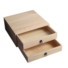 Mobestech 1Pc Sundries Organizer Two Drawer Storage Box Vintage Design for Desktop and Compact Storage for Cosmetics and Stationery Rustic Home Decor