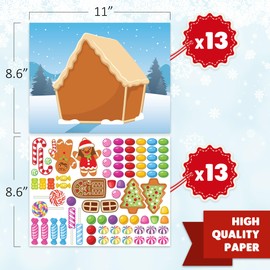 Artcreativity Gingerbread House Sticker Craft for Kids - Gingerbread House Sticker Scene with 13 Background Sheets and 13 Sticker Sheets - 1040 Patterns - Fun Kids Christmas Activities Ages 3-9