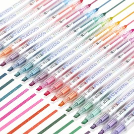 Esoes 24 Colors Dual Tip Highlighters Glitter Color Changing Highlighter Markers, Dual Tip Highlighter Markers Chisel and Fine Tips Quick Dry for Colouring, Underlining, Highlighting, Journaling