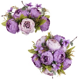 NUPTIO Peony Artificial Flowers for Centerpieces: 2 Pcs 9.4 inch Diam Purple Faux Peony Flowers Fake Flower Balls Arrangement Bouquet Wedding Centerpieces for Tables Wedding Centerpiece Decorations