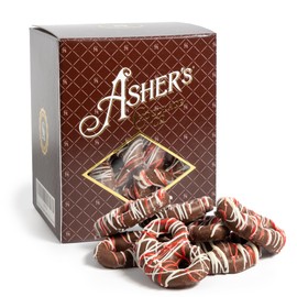 Asher's Chocolates, Red and White Chocolate Covered Pretzels, Gourmet Sweet and Salty Candy, Small Batches of Kosher Chocolate, Family Owned Since 1892 (8oz, Milk)