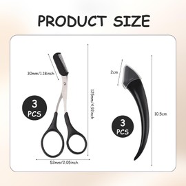 Eyebrow Scissors Pack of 3 Eyebrow Scissors with Comb, Eyebrow Trimmer Scissors Stainless Steel Beauty Eyebrow Trimmer, with 3 Crescent Fittings, Monthly Toothbrows for Men and Women (Black)