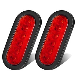 LIGBT 2PCS 6 Inch Oval Red LED Trailer Tail Lights Super Bright 6'' Red Stop Turn Tail Brake Light with Flush Mount Grommets IP66 Waterproof for RV Boat Truck Bus Trailer