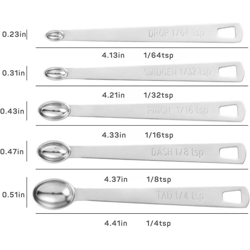 Stainless Steel Measuring Spoons Set of 11, Includes 6 Rectangular