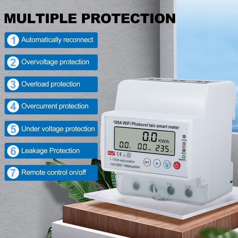 Jadeshay WiFi Energy Meter 100A Single-phase 4P Tuya WiFi Photovoltaic