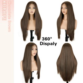 Kurope Brown Lace Front Wig for Women 13x4 Synthetic Lace Wig with Baby Hair 26 inch Long Straight Glueless HD Lace Wigs for Beginner Friendly