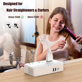 Universal Travel Adapter Power Step Down 220V to 110V, European Voltage Converter for Hair Straightener/Curling Iron with 2 USB-C Ports for Europe, AU, UK, US, Ireland