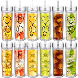 Skylety 6 Pcs Nurse Gifts for Women Plastic Skinny Tumblers with Lid and Straw Bulk 16 oz Double Wall Clear Cup Nursing Appreciation Gift for Nurse Week Graduation Student RN School Office Supplies