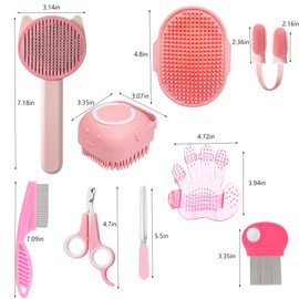 9PCS Cat Grooming Kit, Self-Cleaning Brush Removes Loose Hair, Pet Bath Brush, Massage Glove, Nail Clipper, Flea Comb (9PCS)