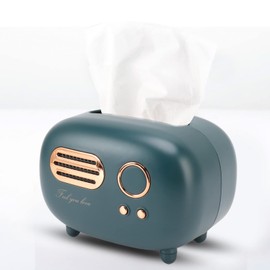 Retro Radio Model Tissue Box Vintage Radio Shaped Fabric Holder Retro Radio Tissue Box Cover with Smooth for Bathroom Bedroom Kitchen Dresser Table Desk (Green)